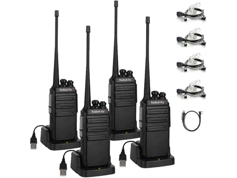 Radioddity GA-2S: Walkie Talkie Recargable Pack 4, Auricular Acústico, USB-E-O, caza (UHF)