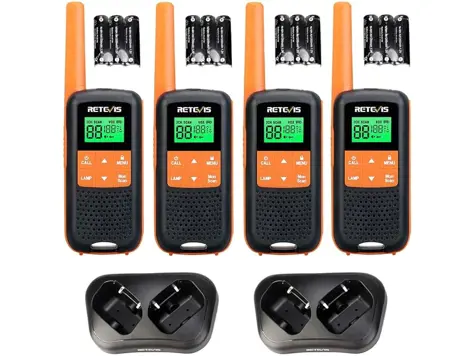 Retevis RT649 Walkie Talkie Recargable IP65 Impermeable Con Linterna 2 Métodos de Carga (Naranja)