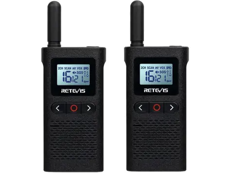 Retevis RB628 Mini Walkie Recargable PMR446, Pantalla LCD, VOX - Pack 2, Negro