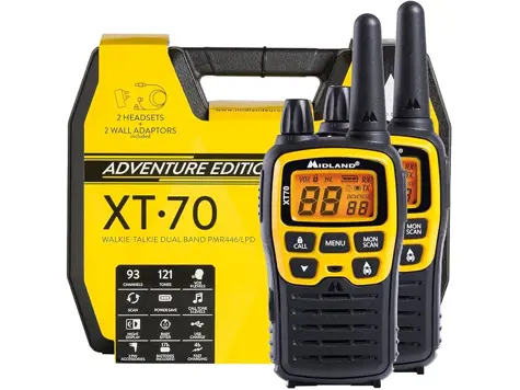 Midland XT70 Adventure: Walkie Talkie Doble Banda, Carga Rápida, 12 Km Alcance - Amarillo