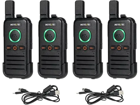 Retevis RB645: Walkie Talkie Profesional USB-C Recargable (4 unidades, Negro)