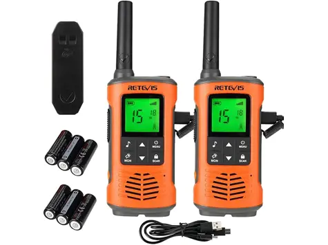 Retevis RT45P: Walkie IP67, 16 Canales, Linterna LED, SOS (2 Pzas)