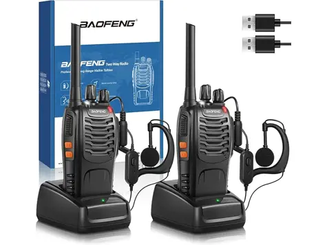 Baofeng Walkie Talkie Profesional USB Recargable 16 Canales - Portátil con Auriculares y Luz LED