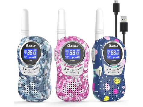 Walkie Talkie Niños QNIGLO Q168Plus Recargable, Alcance 2Km, Espía, Juguetes Regalos, Litio.