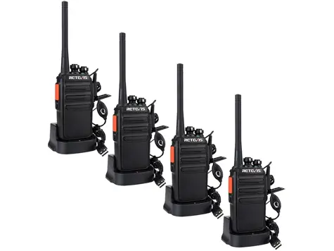 Retevis RT24 Walkie Talkie Profesional PMR446, Recargable con Auriculares - Negro, 2 Pares