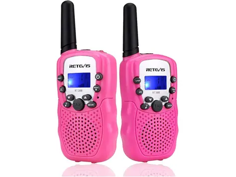 Walkie Talkie Niños Retevis RT388 VOX 8 Canales LCD 10 Tonos Regalo Cámping Rosa, 1 Par