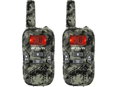 Retevis RT33 Walkie Talkie Niños 6-12 Años, Linterna LED VOX, Camuflaje, 2 Piezas.