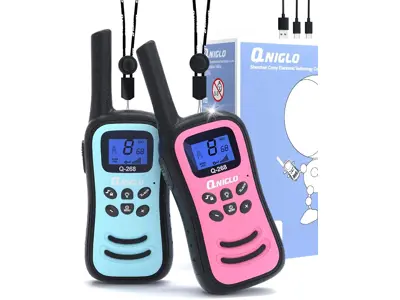 QNIGLO Walkie Talkie Niños Recargable, Largo Alcance 8 Canales - Regalo de Moda para Niños Chicos