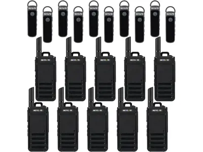 Retevis RB639P Walkie-Talkie Recargable USB-C con Auricular, VOX, PMR446 - Pack 10 - Negro.